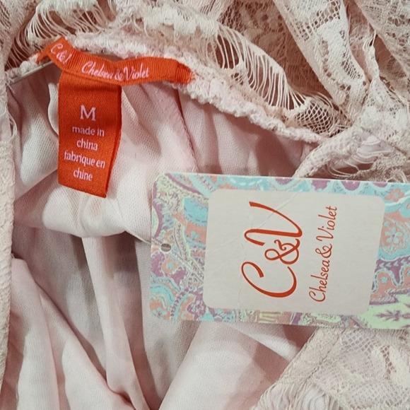 Chelsea and Violet pale pink lace overlay sheer keyhole back mini dress size med - Picture 7 of 8